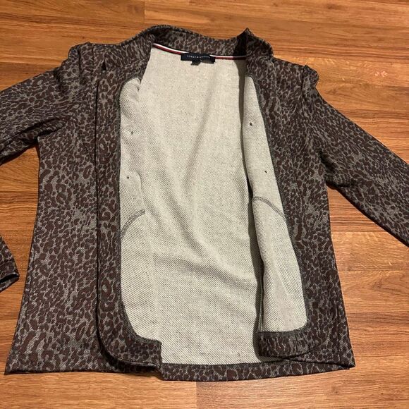 Tommy Hilfiger Gray and Brown Animal print Open Front Blazer jacket | Women Size - Picture 2 of 13
